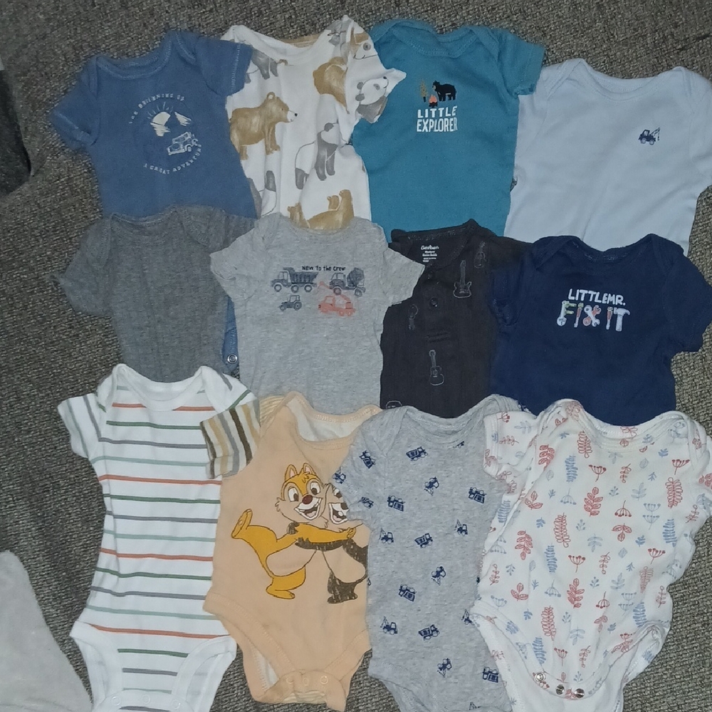 Assorted Baby One-Piece Bodysuits - Blue, Gray, Cream & More